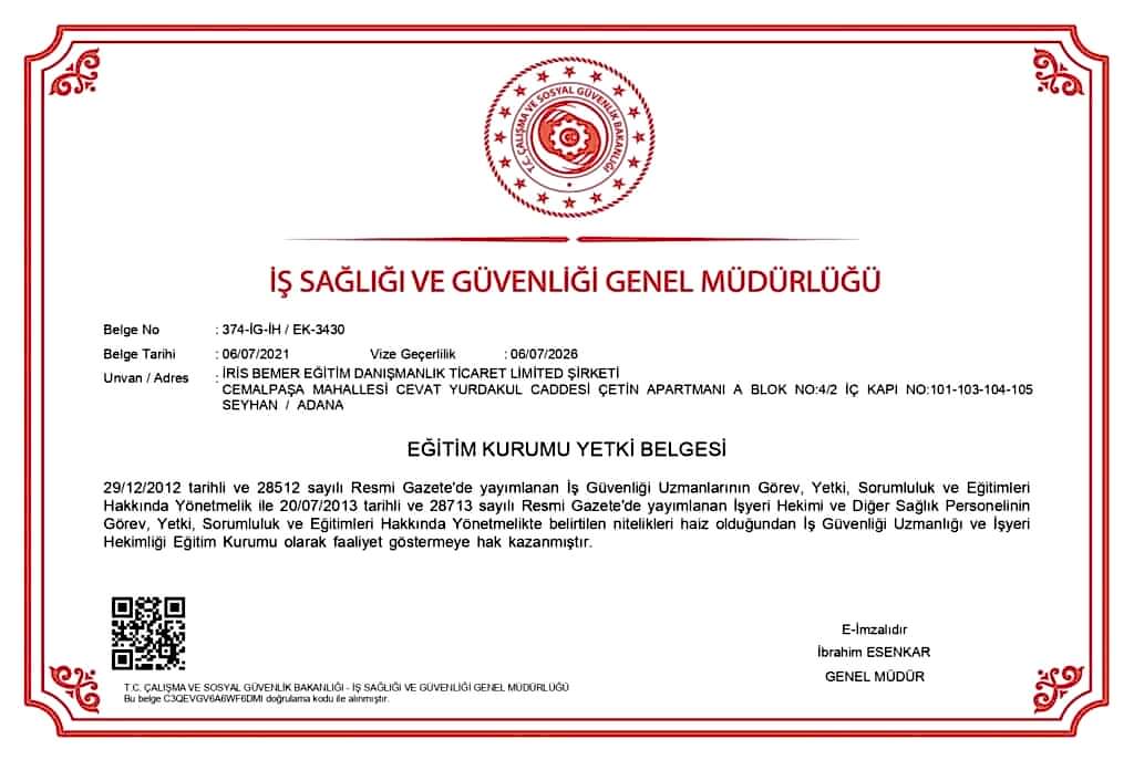 İş Güvenliği Kursu / A,B,C Sınıfı İSG Kursu / İSG Eğitimi 18 adana isg kursu yetki belgesi